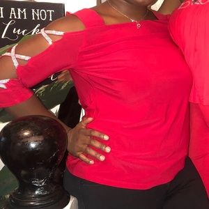MSK long sleeve red rhinestone top